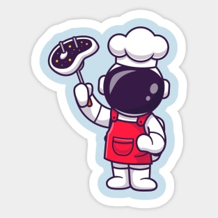 Cute Astronaut Chef With Grilled Meat Cartoon Sticker